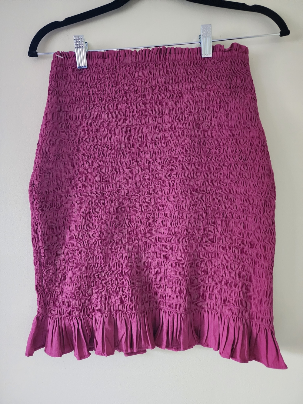 NWT Anthropologie Magenta Smocked Pencil Skirt with Ruffle Hem